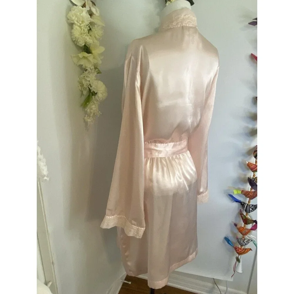 Vintage‎ Morgan Taylor Intimates Robe Pink Women's Size Large Lace Exc Condition